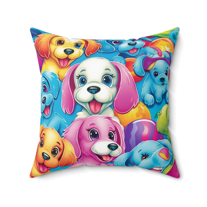 Happy Puppy & Dog Design - Vivid and Eye-Catching - Spun Polyester Square Pillow