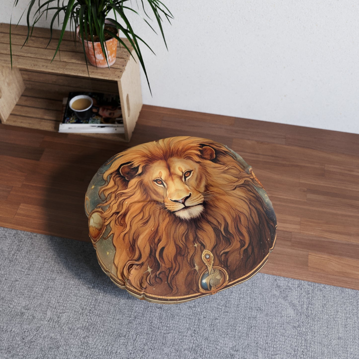 Astrological Leo Sign Vibrant Celestial Cosmic Zodiac - Tufted Floor Pillow, Round