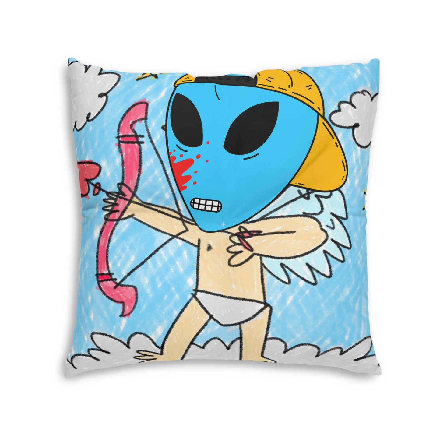 Valentine Arrow Heart Love Visitor Blue Blood Alien Tufted Floor Pillow, Square