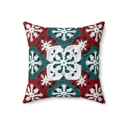 Christmas Snowflake Crochet, Festive Yuletide, Winter Wonderland Craft, Ice Crystal, Holiday Decor, Seasonal Adornments - Spun Polyester Square Pillow