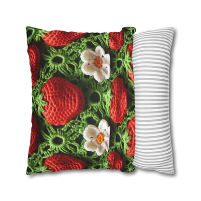 Strawberry Field Crochet - Forever Forest Greens - Fruit Berry Harvest Crop - Spun Polyester Square Pillow Case