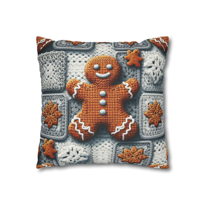 Festive Gingerbread Charm: Christmas Crochet Amigurumi with Granny Squares and Snowflake Accents - Spun Polyester Square Pillow Case