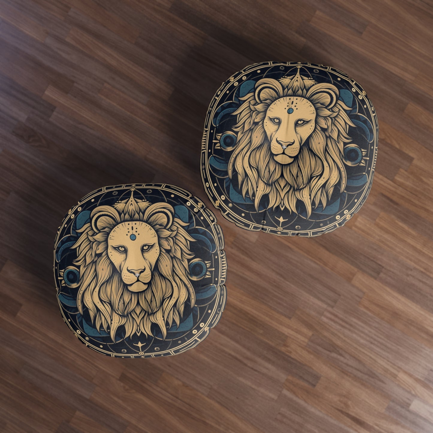 Leo Zodiac Sign - Mystic Circle Astrology Art Cosmic constellation - Tufted Floor Pillow, Round