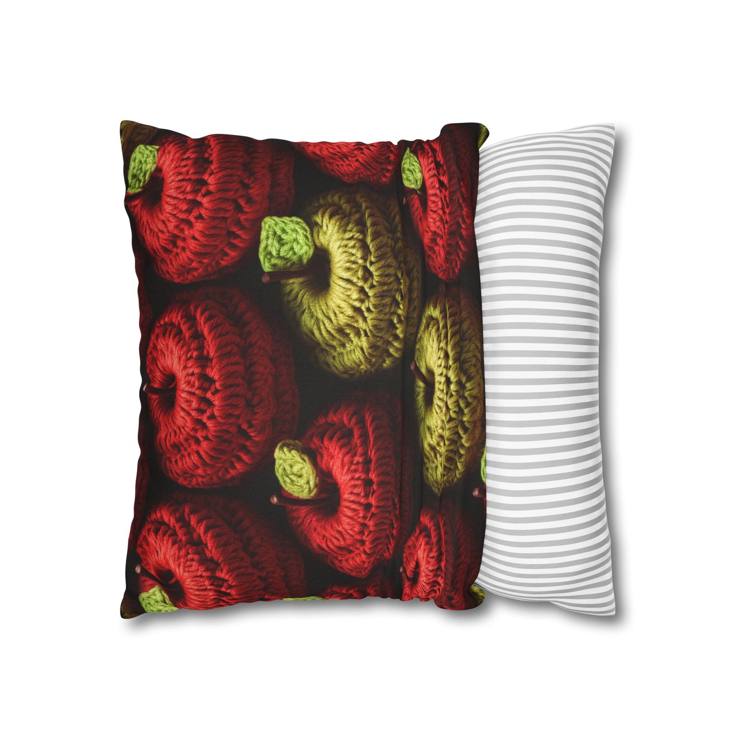 Crochet Apple Amigurumi - Big American Red Apples - Healthy Fruit Snack Design - Spun Polyester Square Pillow Case