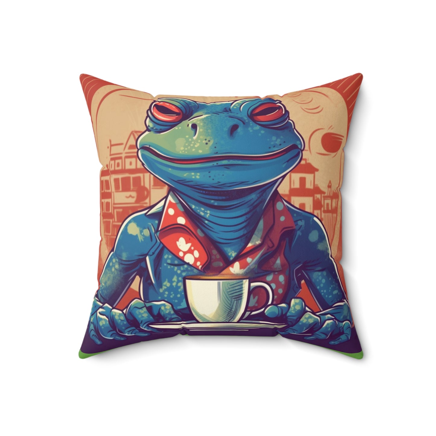 Frog Coffee Drinker Shop old Classic Graphic Spun Polyester Square Pillow