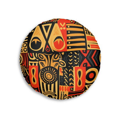 Tribal Art-Inspired Abstract Symbols, Heritage - Tufted Floor Pillow, Round