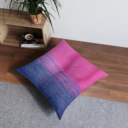 Dual Delight: Half-and-Half Pink & Blue Denim Daydream - Tufted Floor Pillow, Square