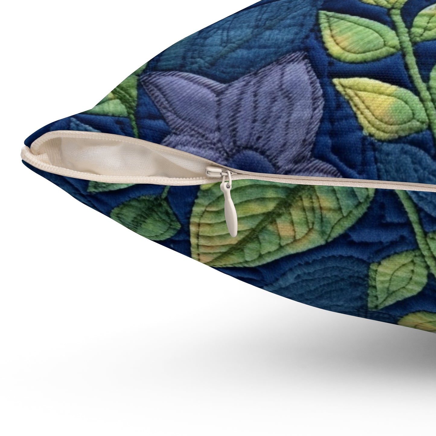 Floral Embroidery Blue: Denim-Inspired, Artisan-Crafted Flower Design - Spun Polyester Square Pillow