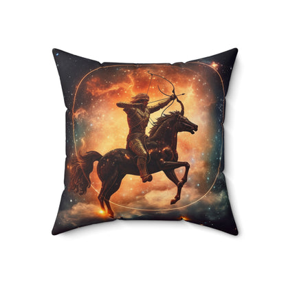 Sagittarius Constellation Totem - Archer in Action Zodiac Symbol - Spun Polyester Square Pillow