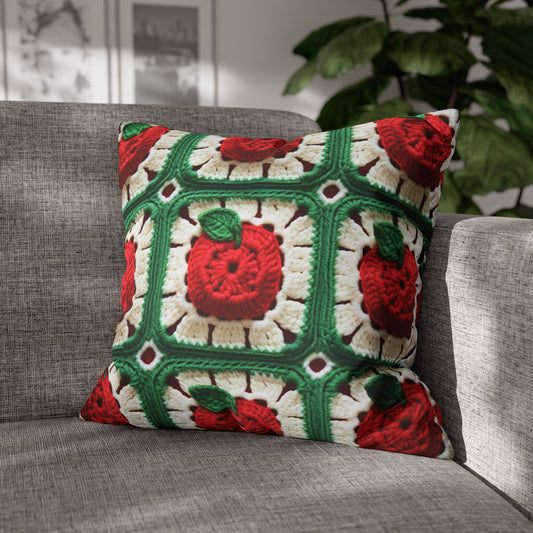 Apple Granny Square Crochet Pattern: Wild Fruit Tree, Delicious Red Design - Spun Polyester Square Pillow Case