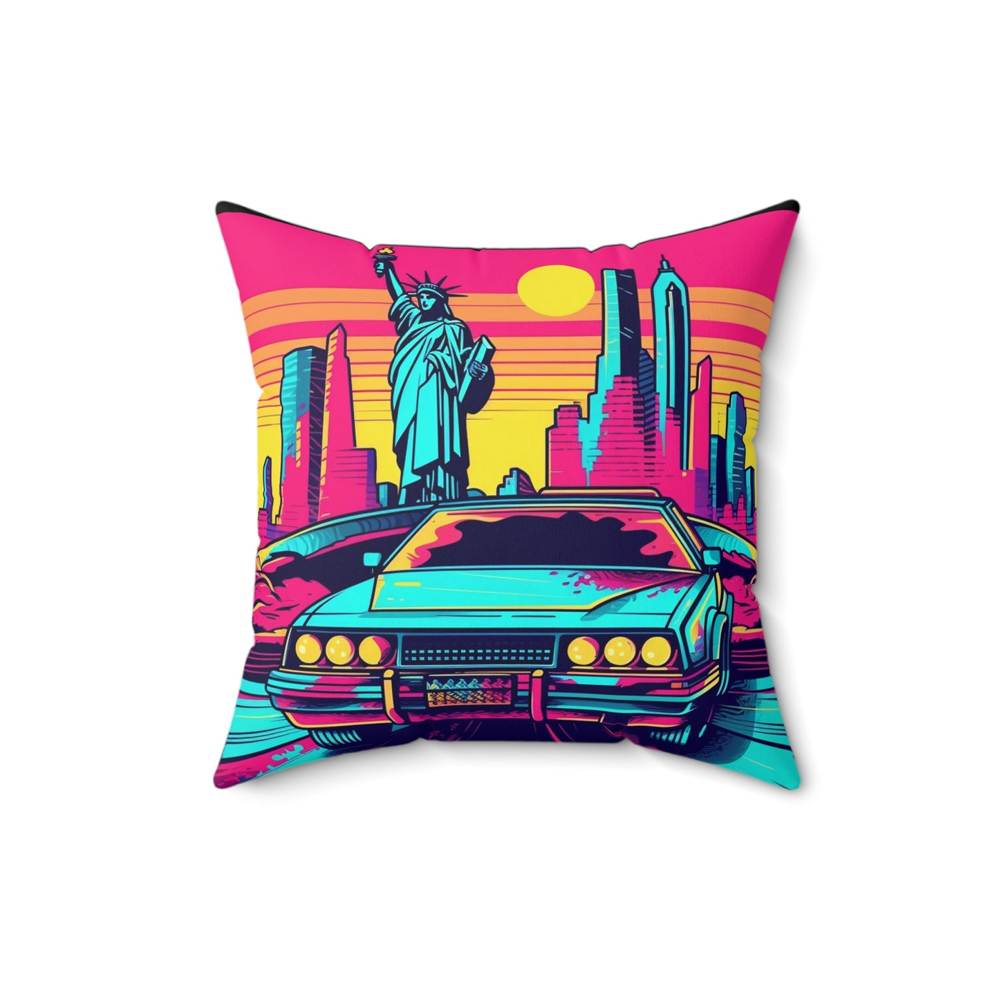 Statue of Liberty USA Car Drive Graphic Spun Polyester Square Pillow