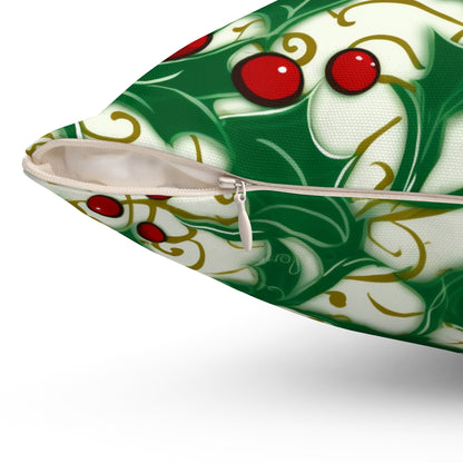 Holiday Elegance: Christmas Holly Swirls Design - Spun Polyester Square Pillow