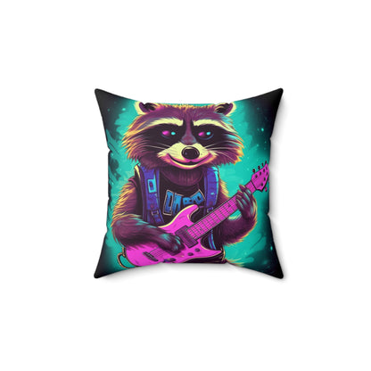 Raccoon Guitar Music Player Furry Animal Rock Star Spun Polyester Square Pillow