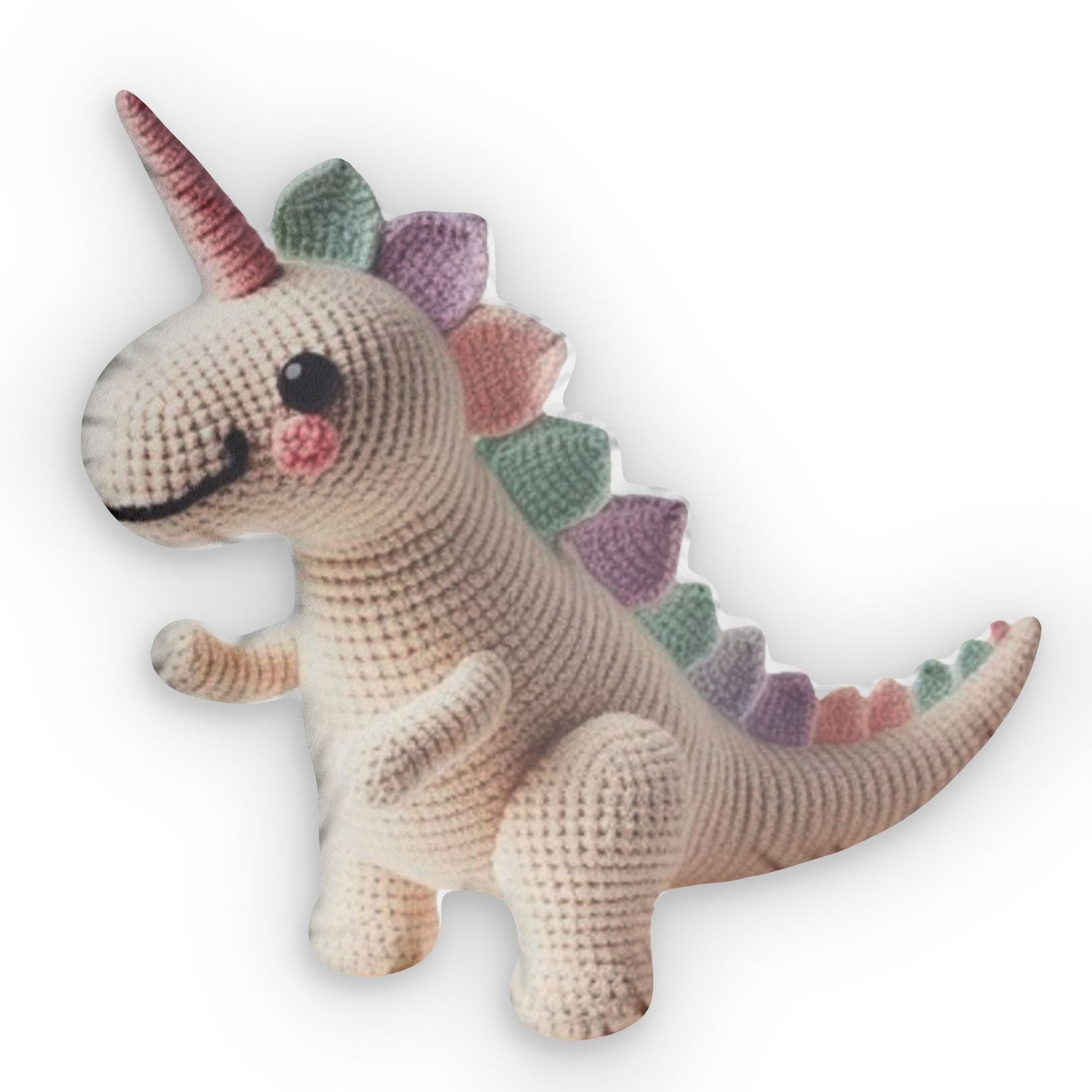 Unicorn Dinosaur Dino, Hooked Crochet Plush, Gift Shaped Pillow