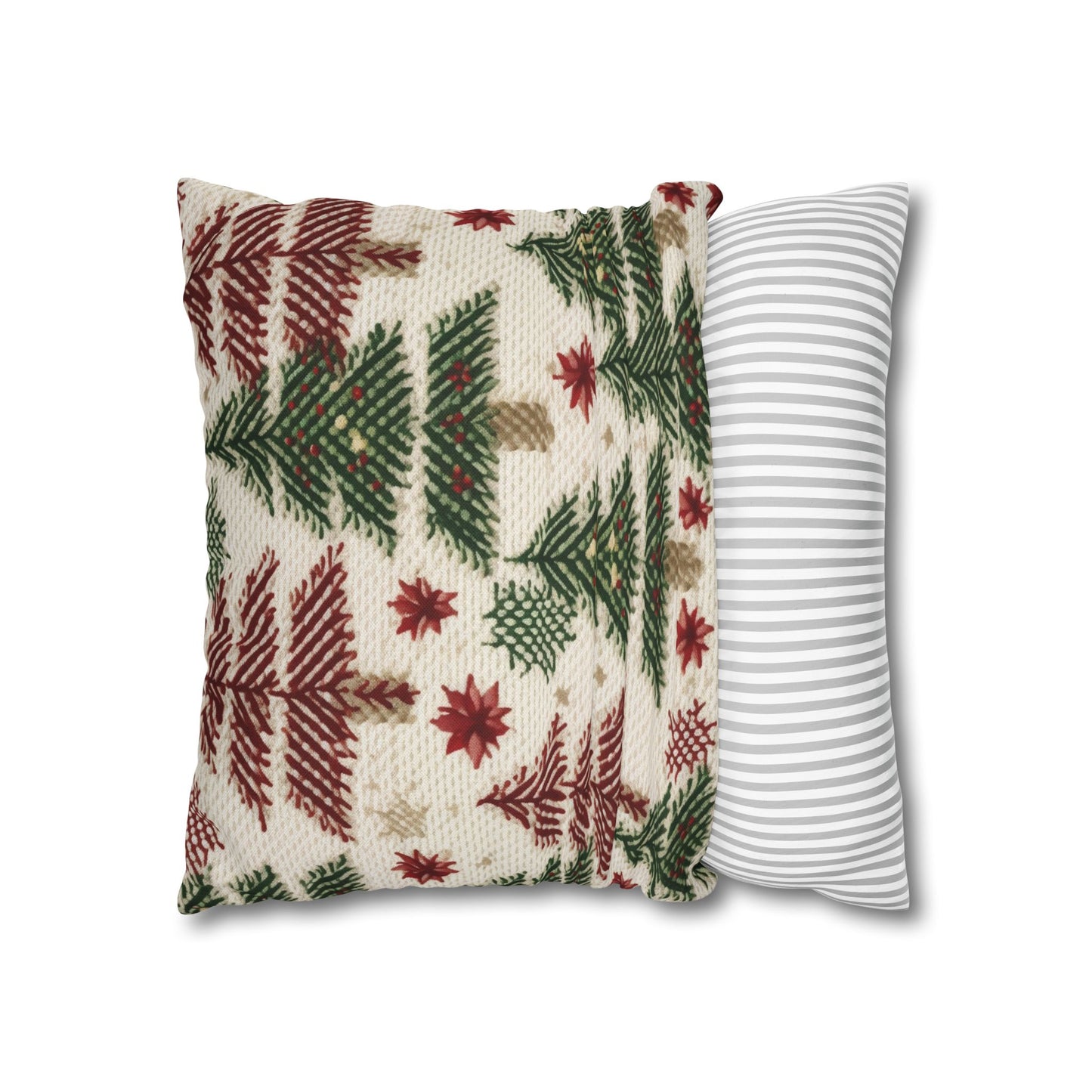 Embroidered Christmas Winter, Festive Holiday Stitching, Classic Seasonal Design - Spun Polyester Square Pillow Case