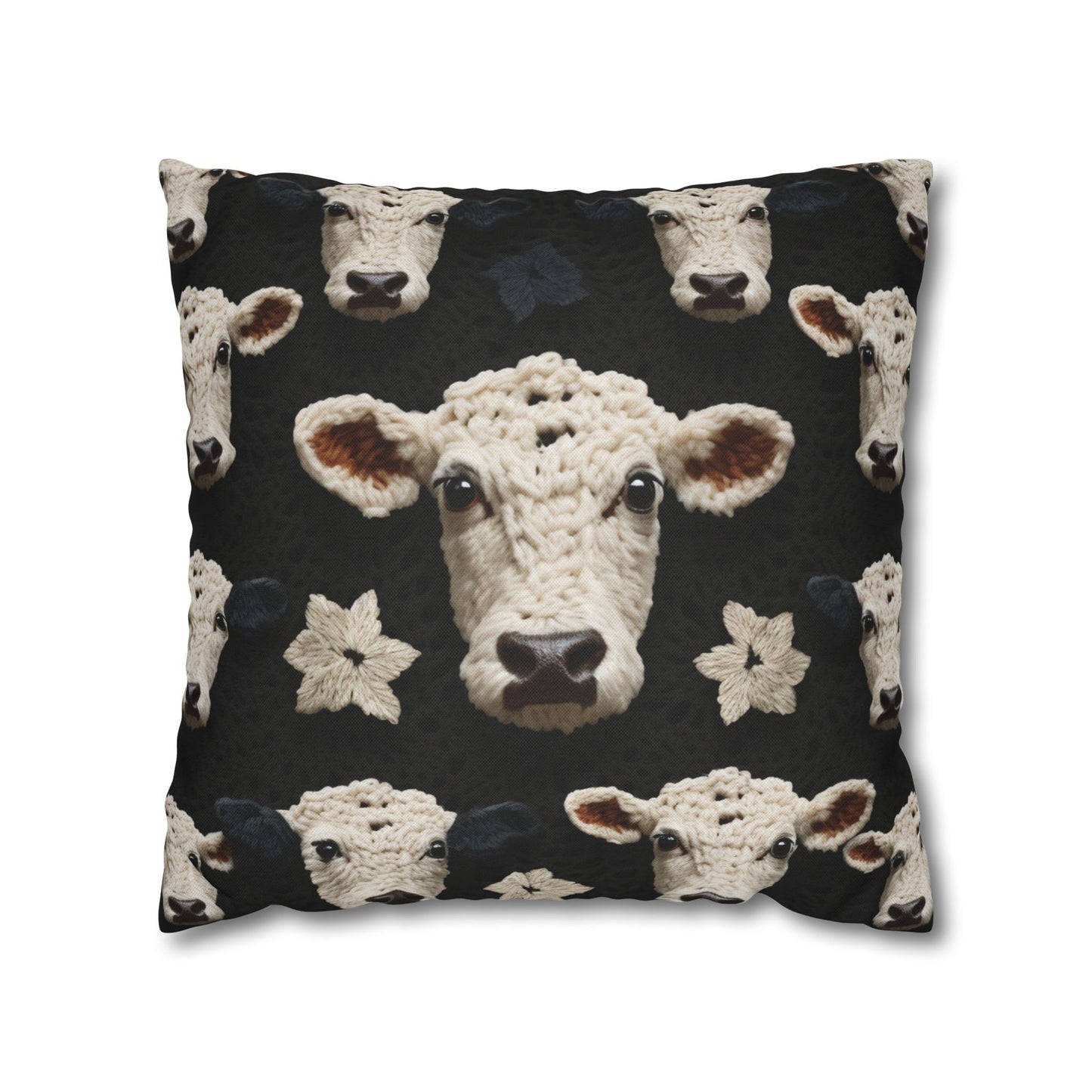 Crochet Cow Pattern Farm Animal Fabric Style - Spun Polyester Square Pillow Case