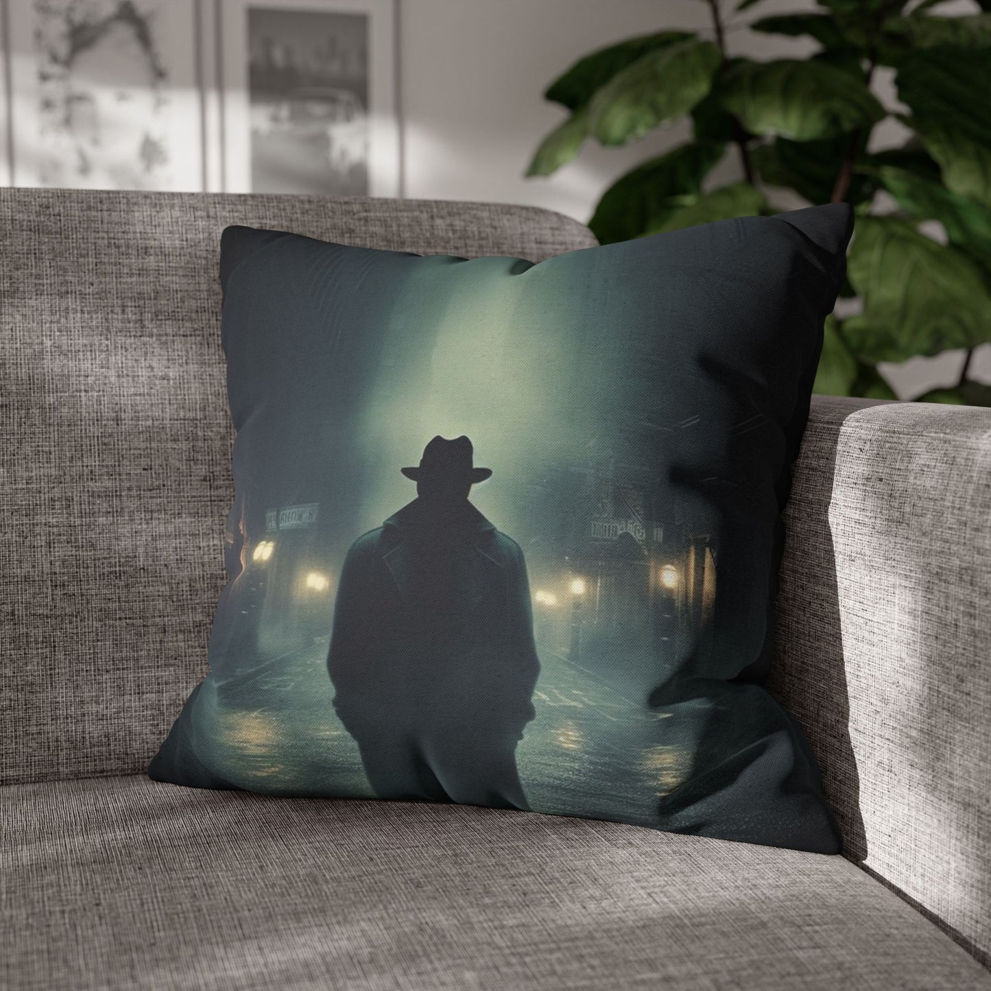 Mystery Detective Alley - Noir Book Cover Artwork Spun Polyester Square Pillow Case