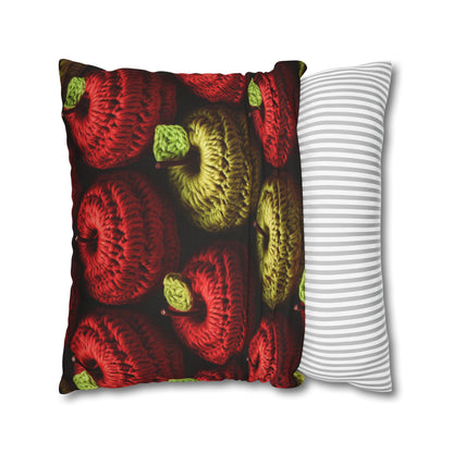 Crochet Apple Amigurumi - Big American Red Apples - Healthy Fruit Snack Design - Spun Polyester Square Pillow Case