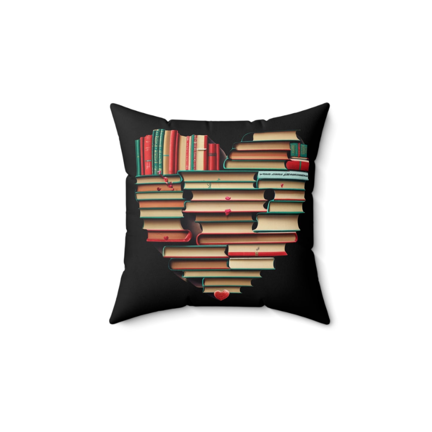 Valentines Day Book Love: Heart-Shaped Stack of Romantic Novels - Spun Polyester Square Pillow