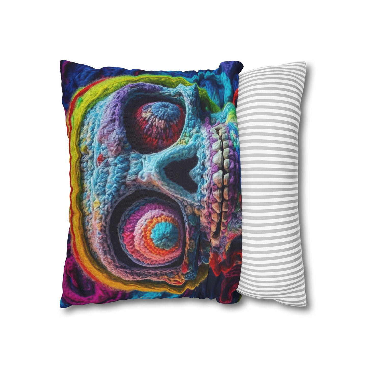 Crochet Skull Halloween Scary Horror Design - Spun Polyester Square Pillow Case