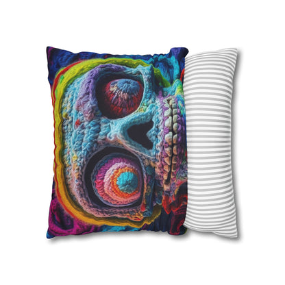 Crochet Skull Halloween Scary Horror Design - Spun Polyester Square Pillow Case