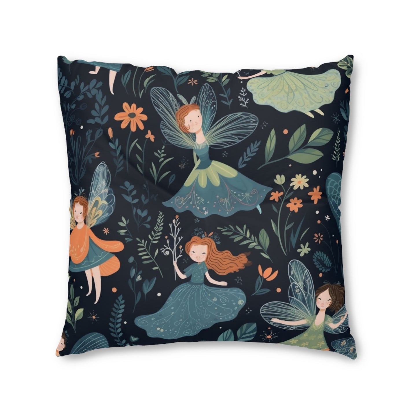 Enchanting Fairy Tale Pattern - Vibrant & Magical Fairies - Tufted Floor Pillow, Square