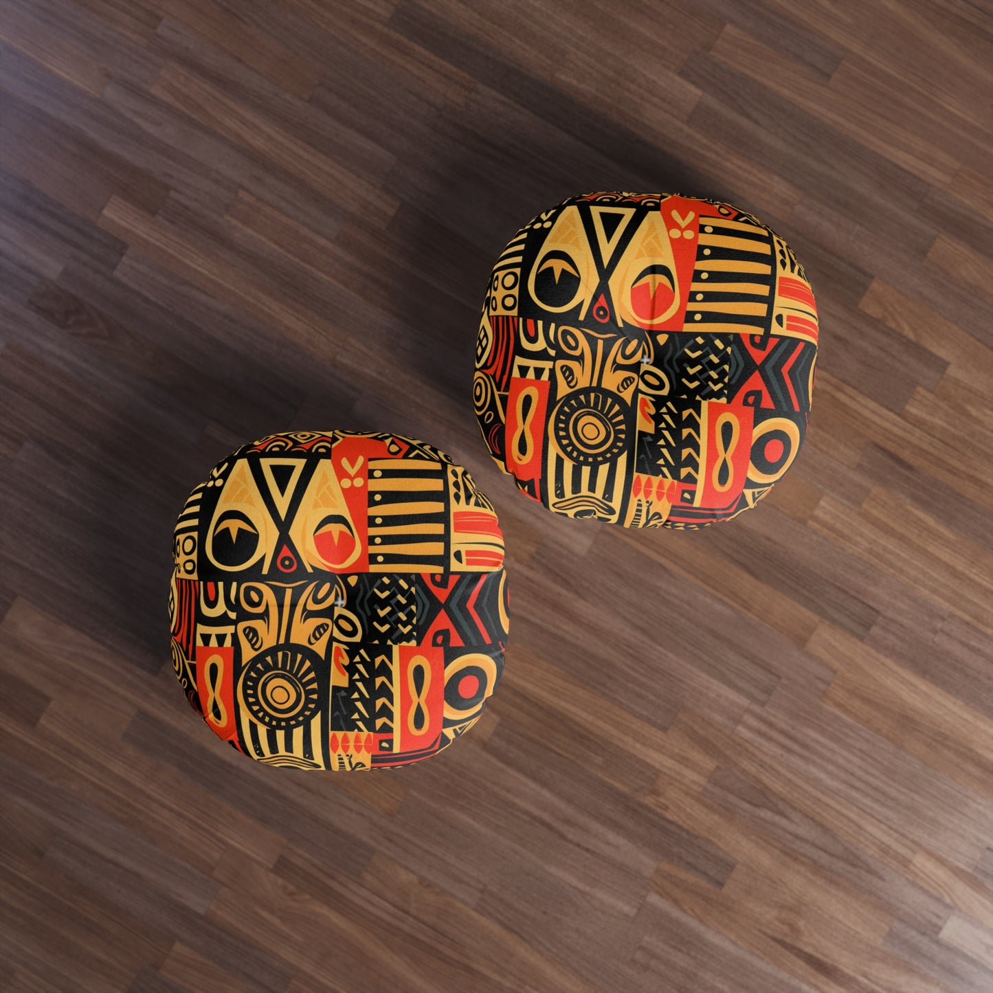 Tribal Art-Inspired Abstract Symbols, Heritage - Tufted Floor Pillow, Round