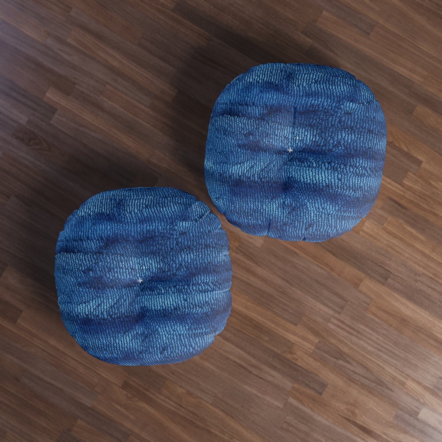 Blue Spectrum: Denim-Inspired Fabric Light to Dark - Tufted Floor Pillow, Round