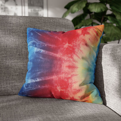 Rainbow Tie-Dye Denim: Vibrant Multi-Color, Fabric Design Spectacle - Spun Polyester Square Pillow Case