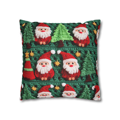 Santa Claus Crochet Pattern, Christmas Design, Festive Holiday Decor, Father Christmas Motif. Perfect for Yuletide Celebration - Spun Polyester Square Pillow Case