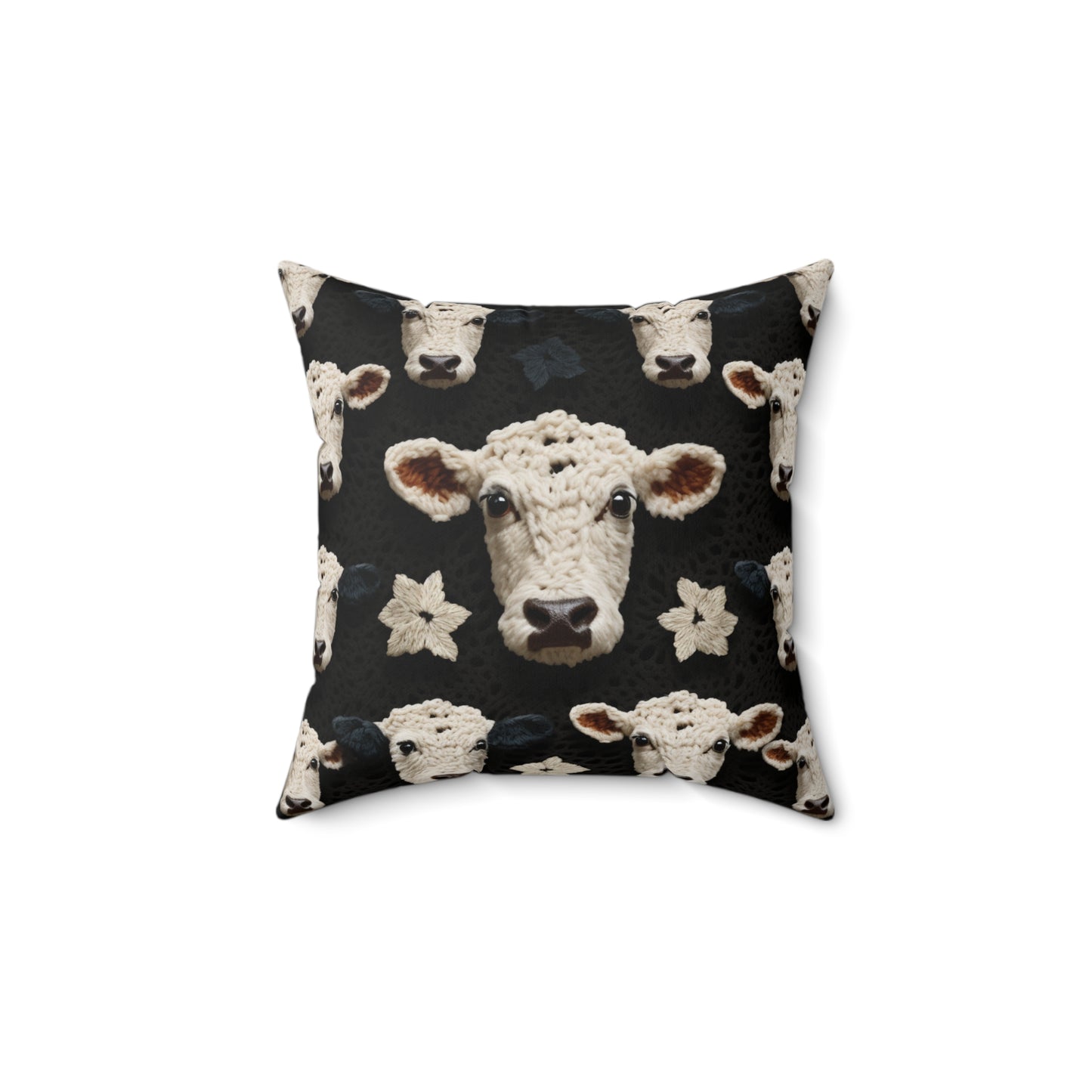 Crochet Cow Pattern Farm Animal Fabric Style - Spun Polyester Square Pillow