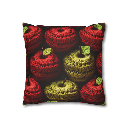 Crochet Apple Amigurumi - Big American Red Apples - Healthy Fruit Snack Design - Spun Polyester Square Pillow Case