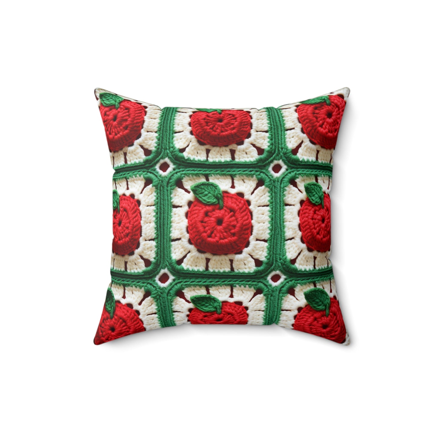 Apple Granny Square Crochet Pattern: Wild Fruit Tree, Delicious Red Design - Spun Polyester Square Pillow