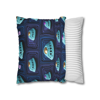 Spaceship UFO Crochet - Galactic Travel Ship - Alien Craft - Flying Saucer - Spun Polyester Square Pillow Case