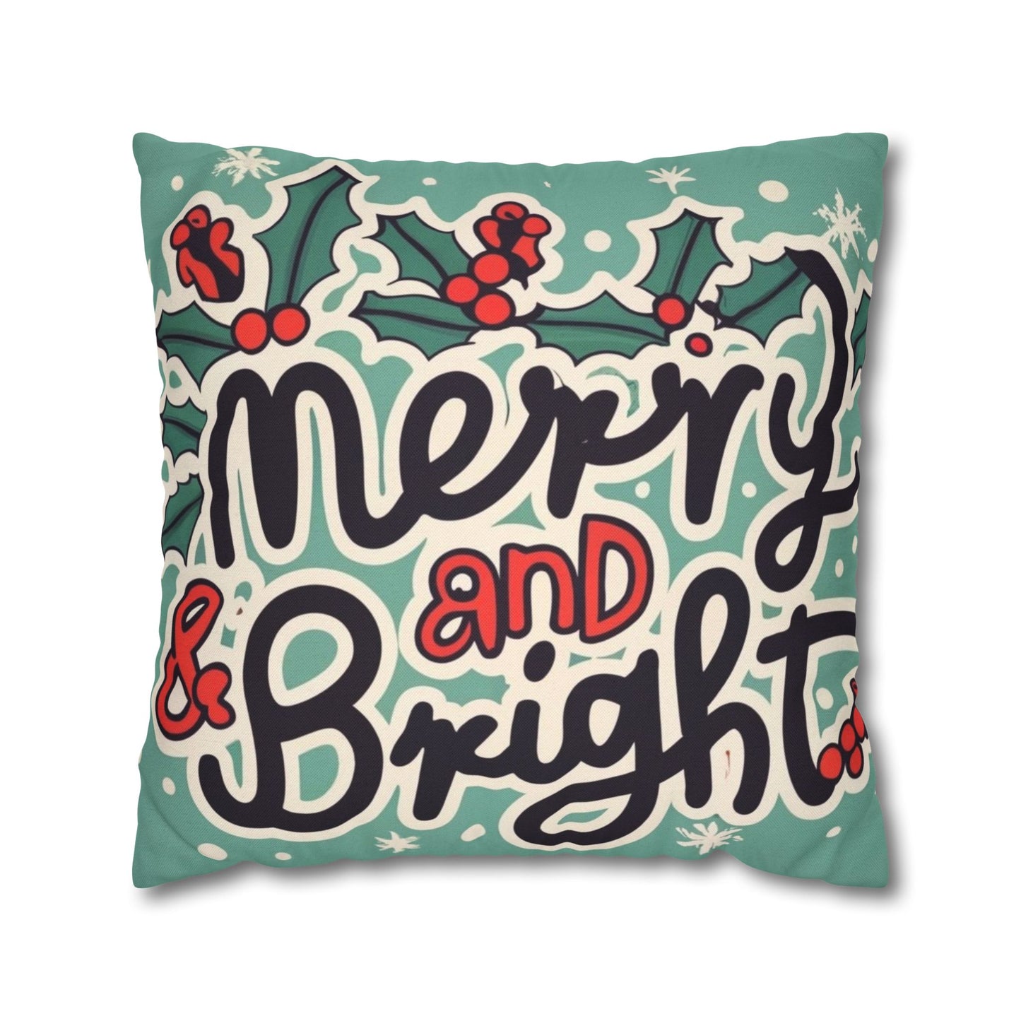 Merry and Bright Christmas Theme Holiday - Spun Polyester Square Pillow Case