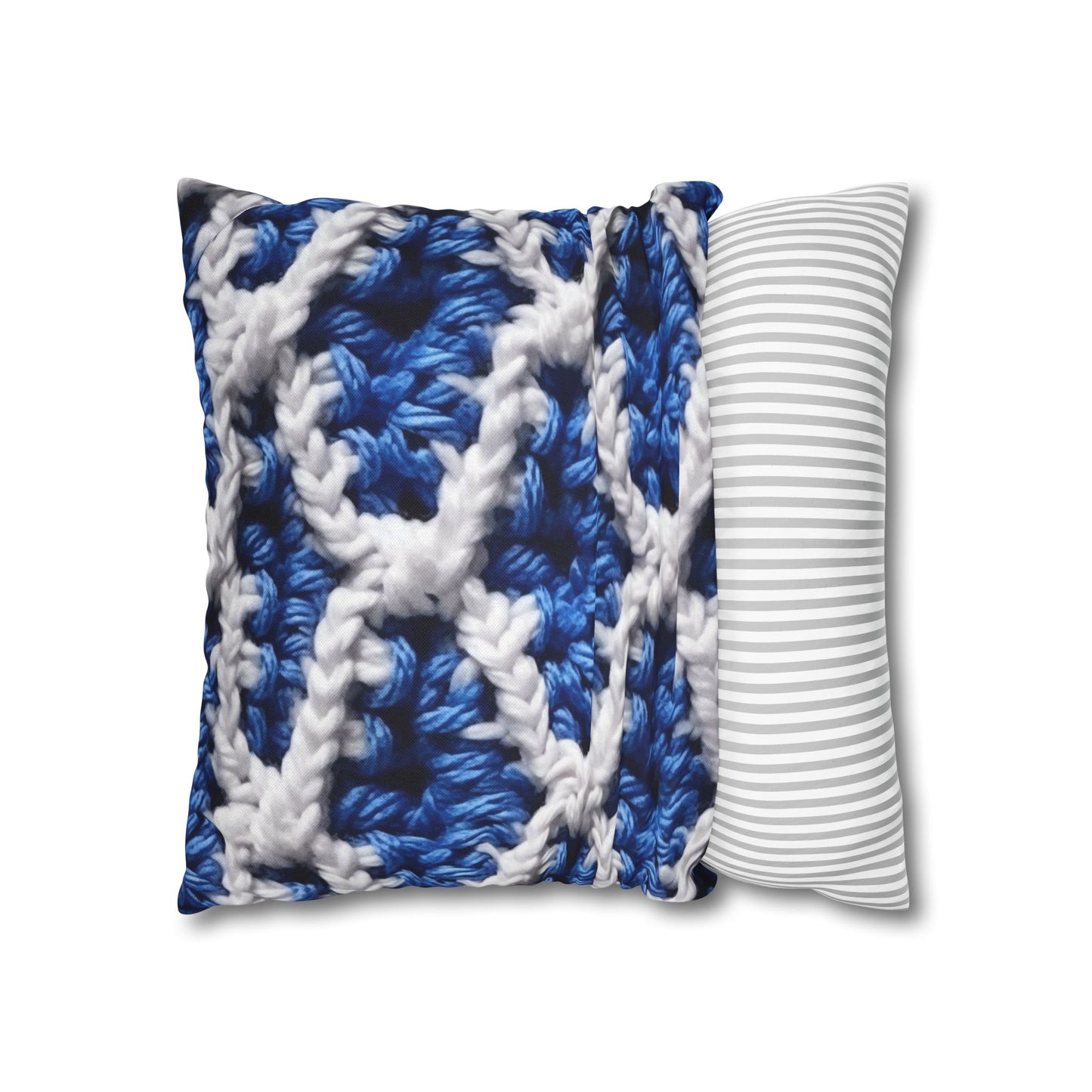 Blueberry Blue Crochet, White Accents, Classic Textured Pattern - Spun Polyester Square Pillow Case