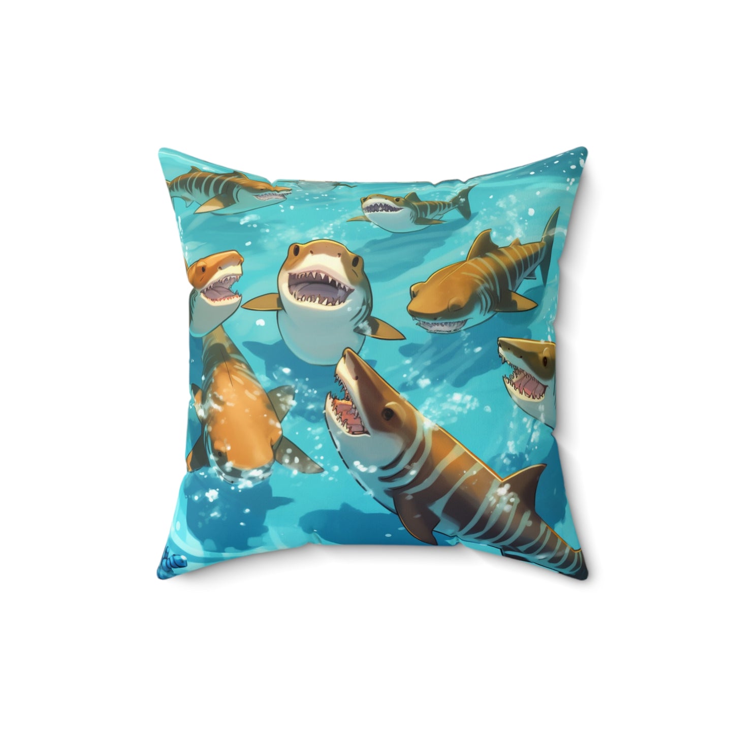 Tiger Shark: Ocean Marine Wildlife - Underwater - Spun Polyester Square Pillow