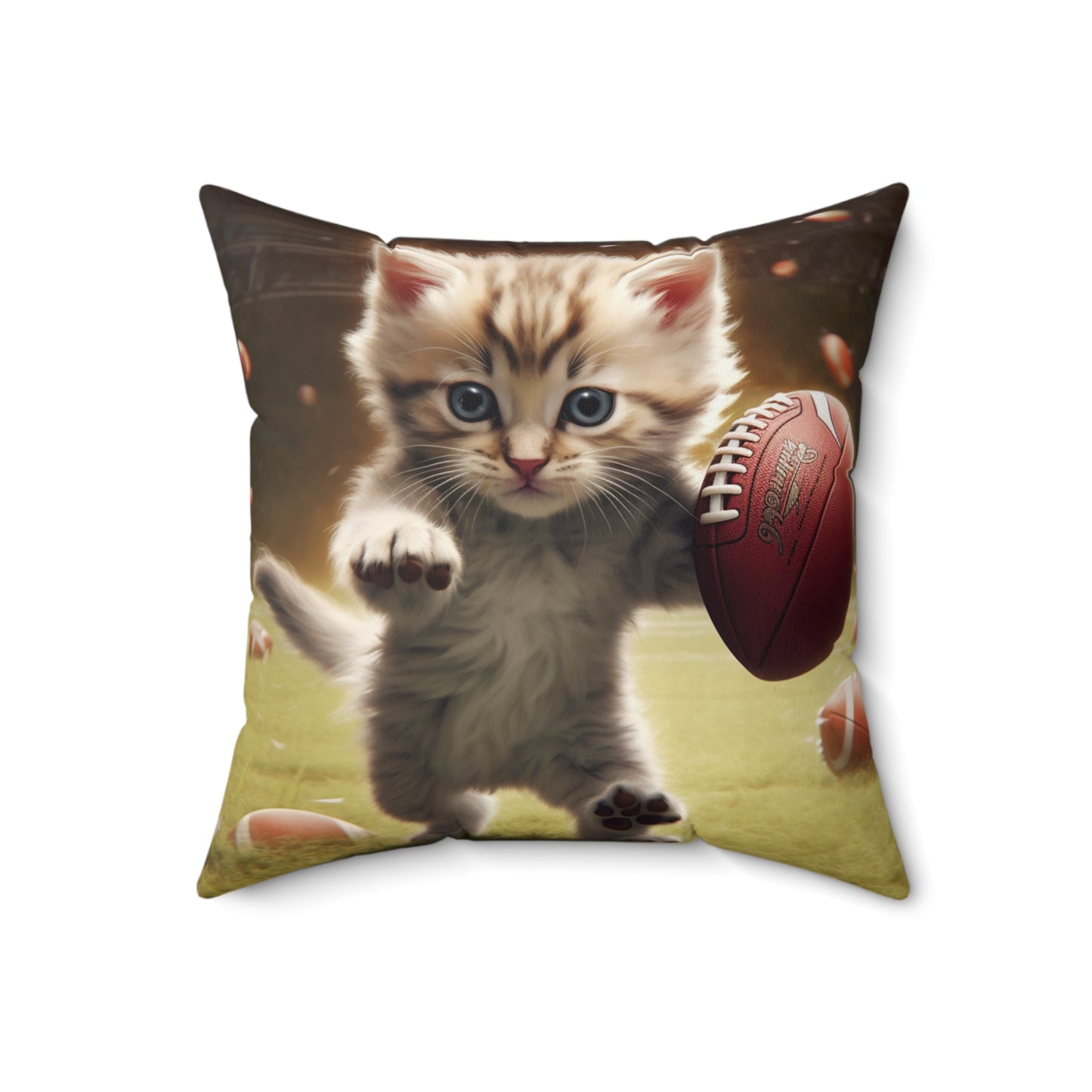 Football Kitty Fantasy: Feline Cat American Sport Quarterback - Spun Polyester Square Pillow