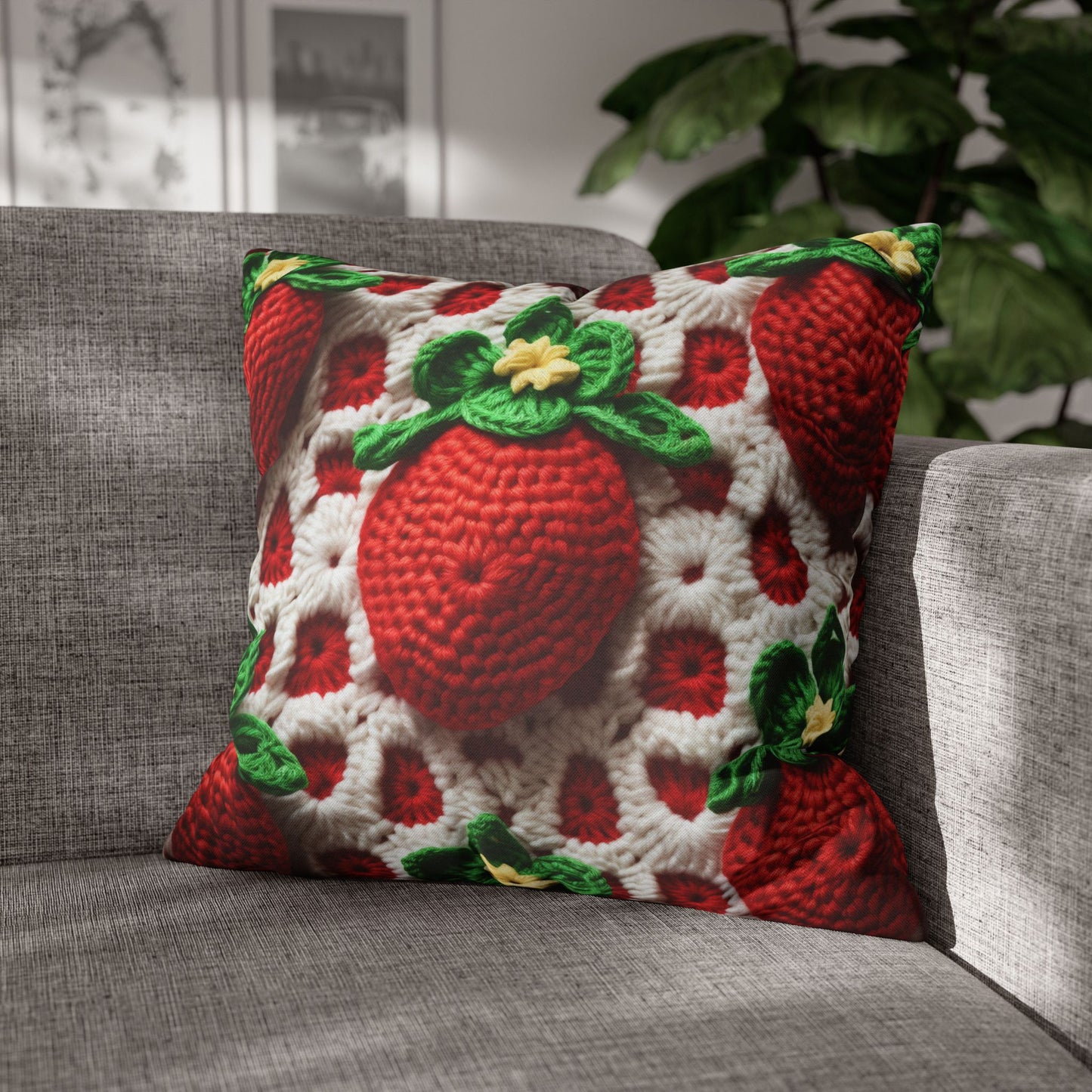 Strawberry Crochet Pattern - Amigurumi Strawberries - Fruit Design for Home and Gifts - Spun Polyester Square Pillow Case