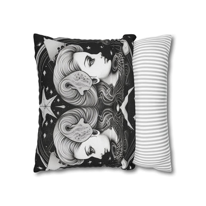 Gemini Zodiac Polyester Square Pillow Case, Indoor, Double Sided Print