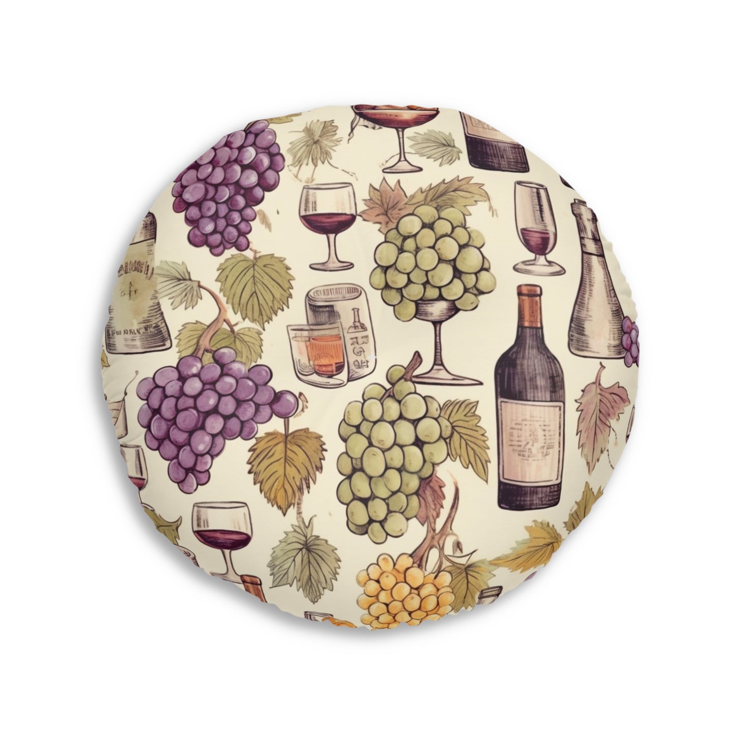 Wine Lovers Theme: Varieties of Wine, Grapes & Vineyards Design Tufted Floor Pillow, Round