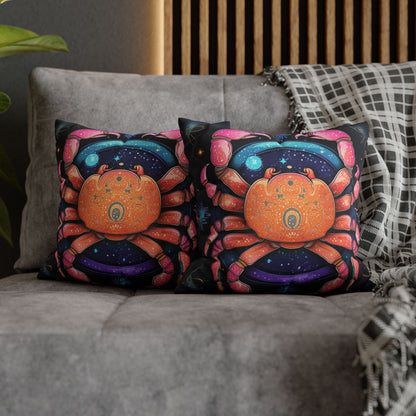 Rainbow Celestial Crab - Vibrant Cancer Zodiac Sign Art - Spun Polyester Square Pillow Case