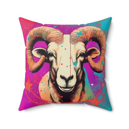 Pop Art Aries Constellation - Vibrant Zodiac Ram Symbol - Spun Polyester Square Pillow