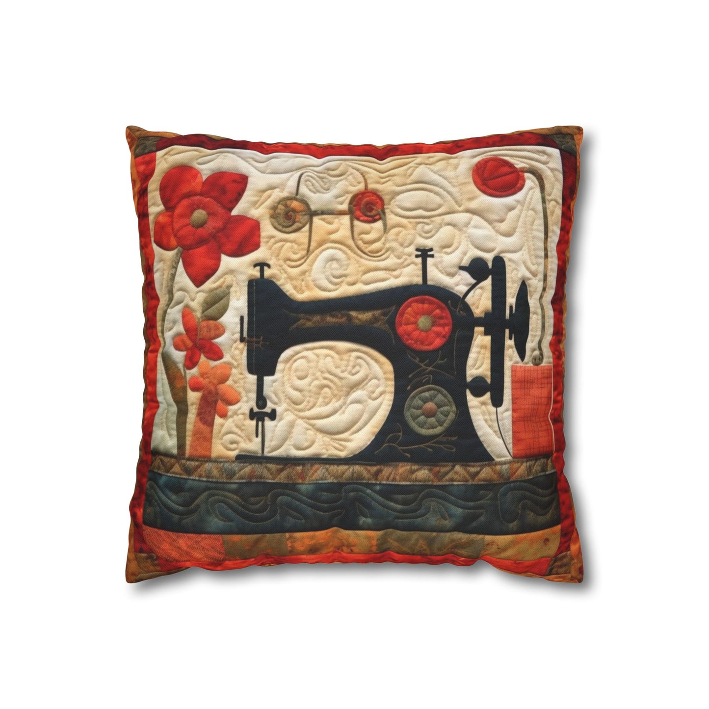 Sewing Machine Quilt: A Crafted Design Homage to Stitching - Spun Polyester Square Pillow Case