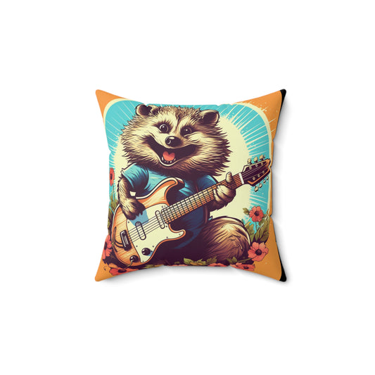 Hedgehog Guitar Band Music Musician Rock Star Graphic Spun Polyester Square Pillow