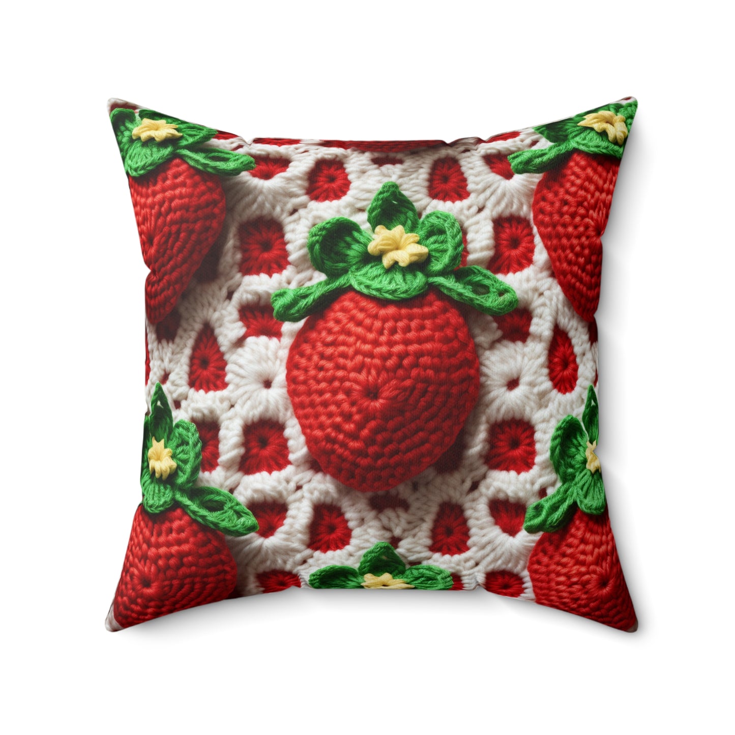 Strawberry Crochet Pattern - Amigurumi Strawberries - Fruit Design for Home and Gifts - Spun Polyester Square Pillow