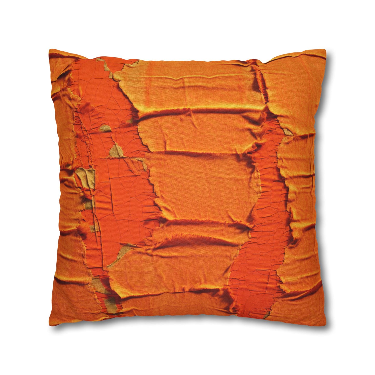 Fiery Citrus Orange: Edgy Distressed, Denim-Inspired Fabric - Spun Polyester Square Pillow Case