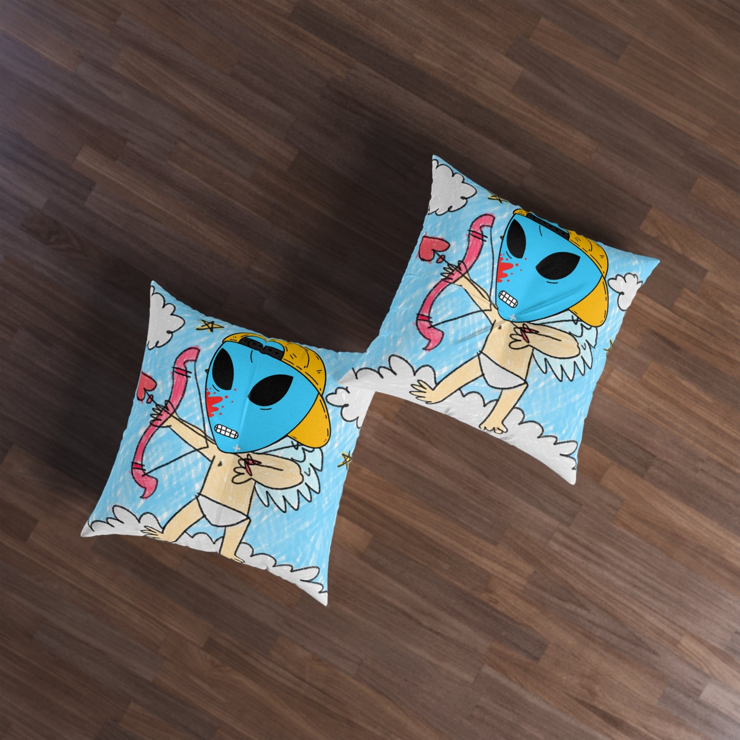 Valentine Arrow Heart Love Visitor Blue Blood Alien Tufted Floor Pillow, Square