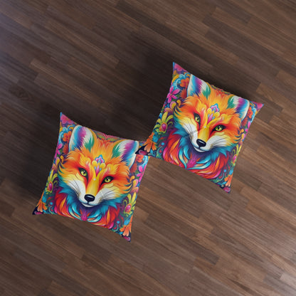 Vibrant & Colorful Fox Design - Unique and Eye-Catching - Tufted Floor Pillow, Square