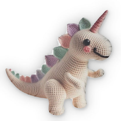 Unicorn Dinosaur Dino, Hooked Crochet Plush, Gift Shaped Pillow